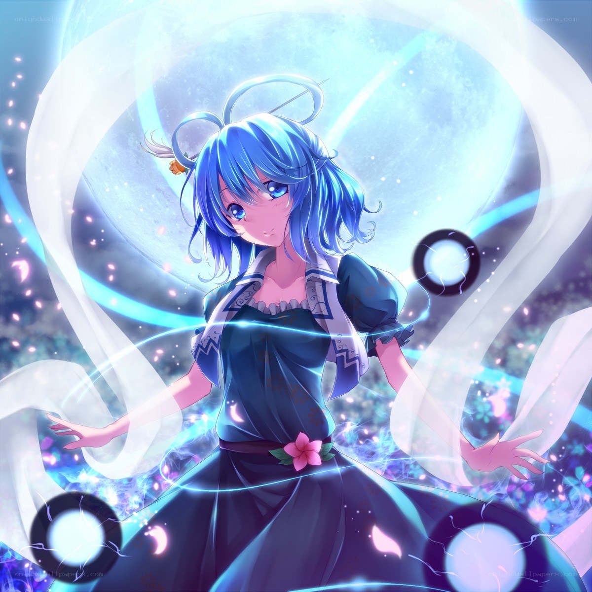 blue-haired girl with magic