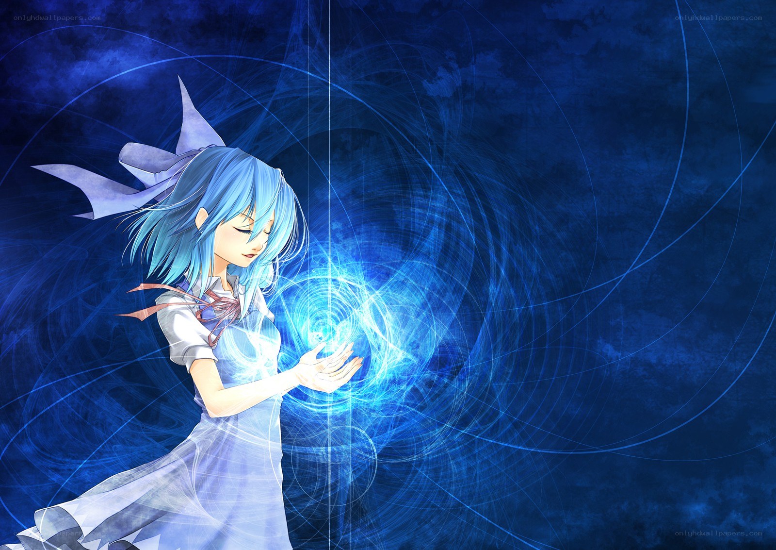 blue-haired girl with magic