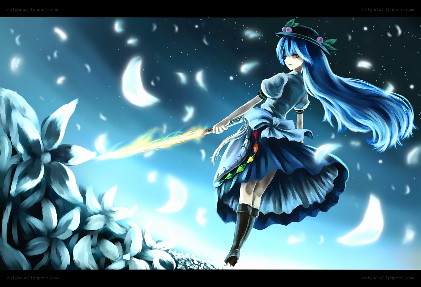 blue-haired girl with magic wand