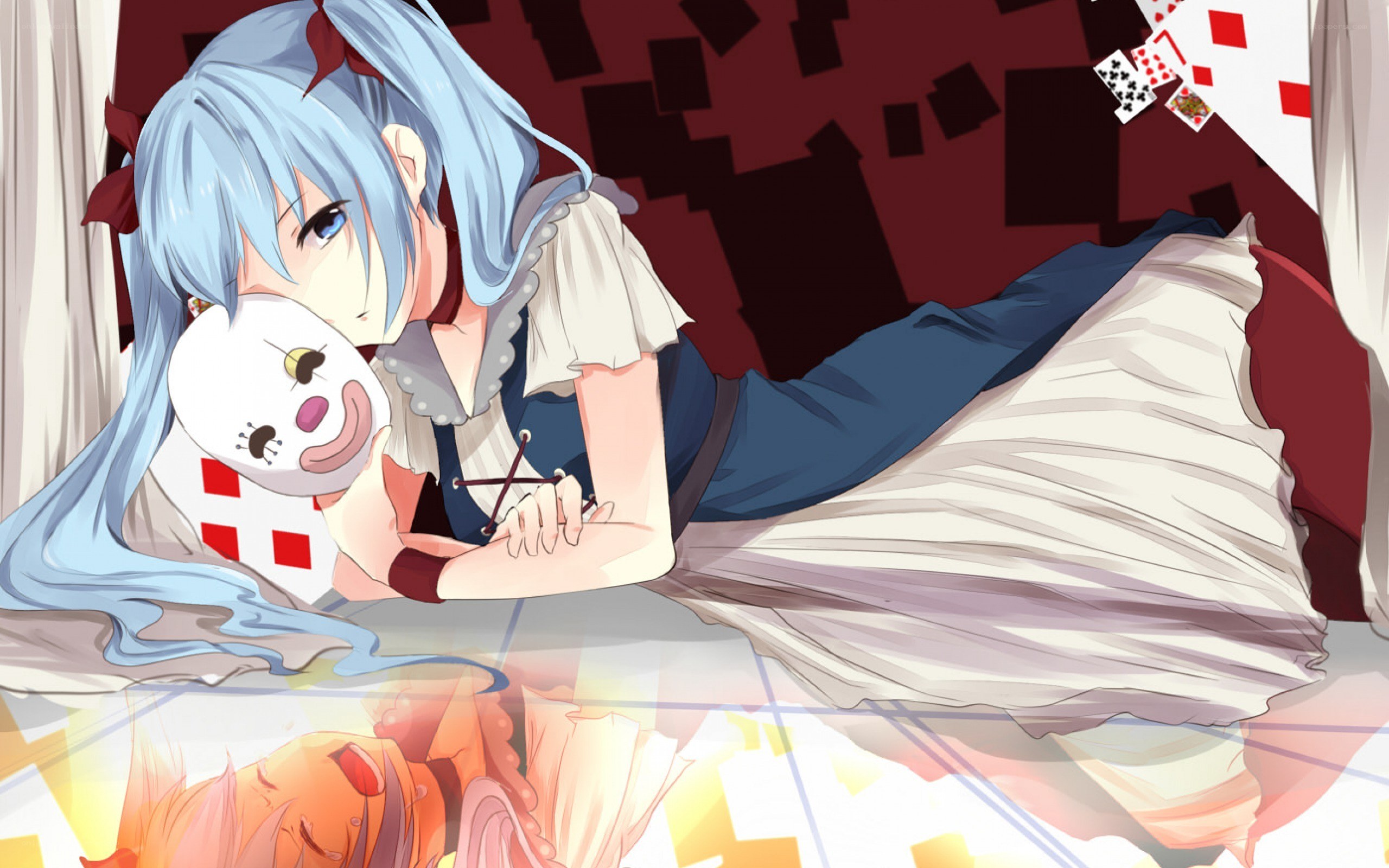 blue-haired girl with mask
