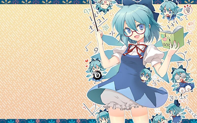 blue-haired girl with math symbols