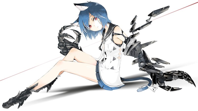 Blue-haired Girl with Mechanical Limbs — White