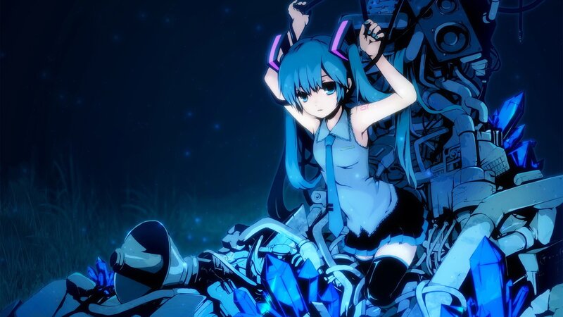 blue-haired girl with mechanical parts