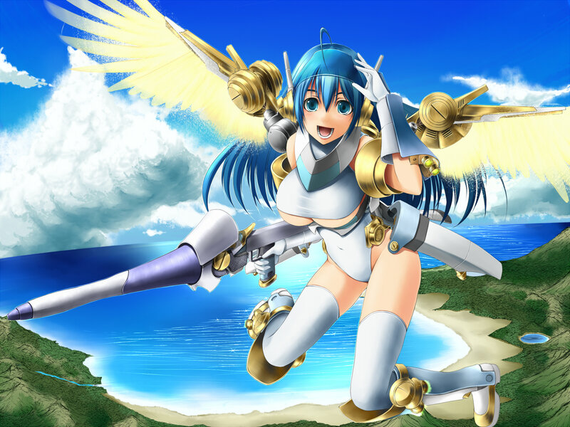 Blue-haired girl with mechanical wings