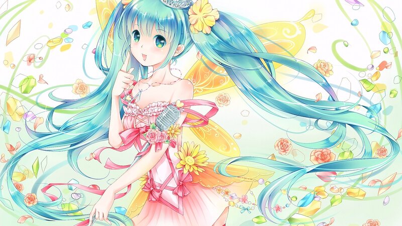 Blue-haired Girl with Microphone — Blue, Cheerful, Anime