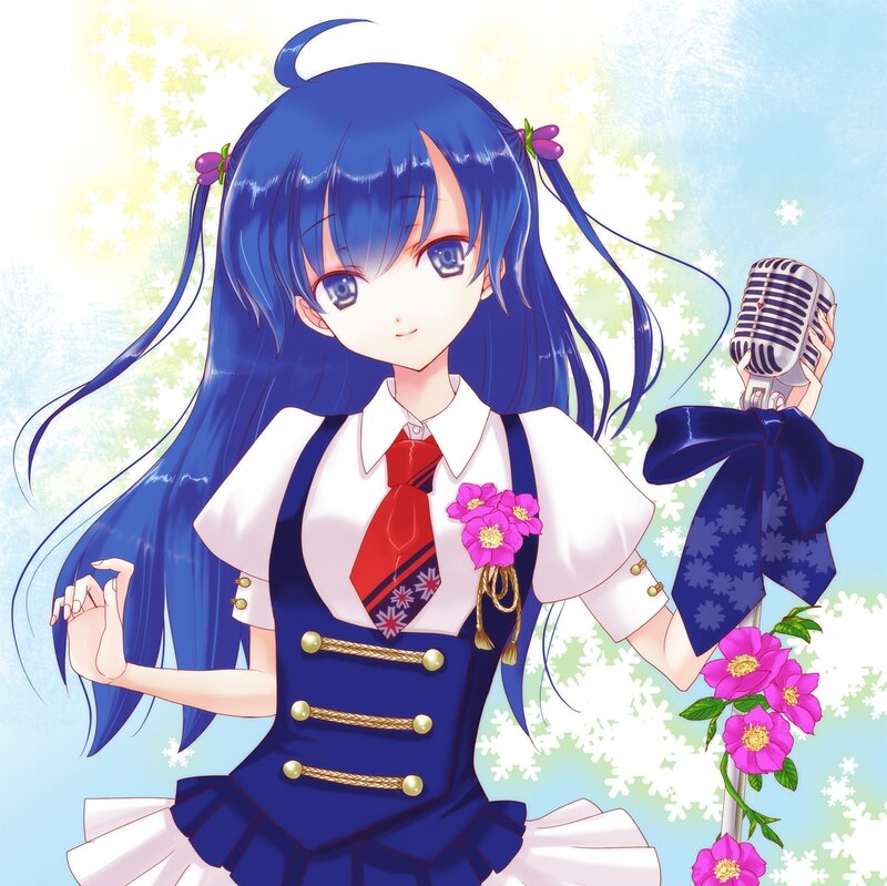 Blue-haired Girl with Microphone — Blue, Cheerful