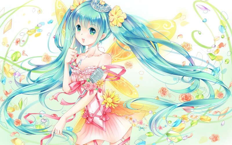 Blue-haired Girl with Microphone — Cyan, Cheerful
