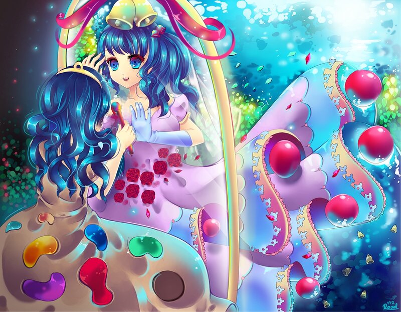 Blue-haired Girl with Mirror