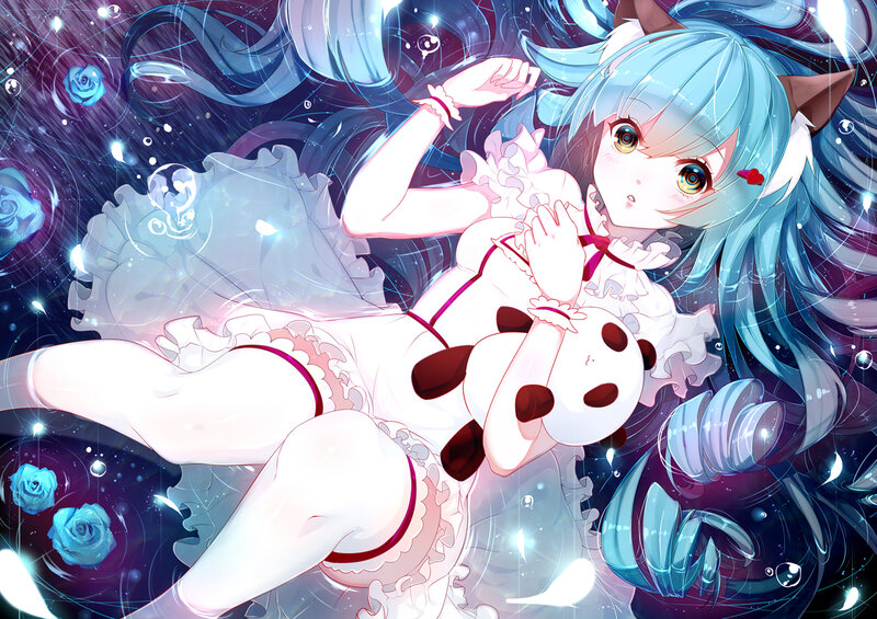 Blue-haired Girl with Panda