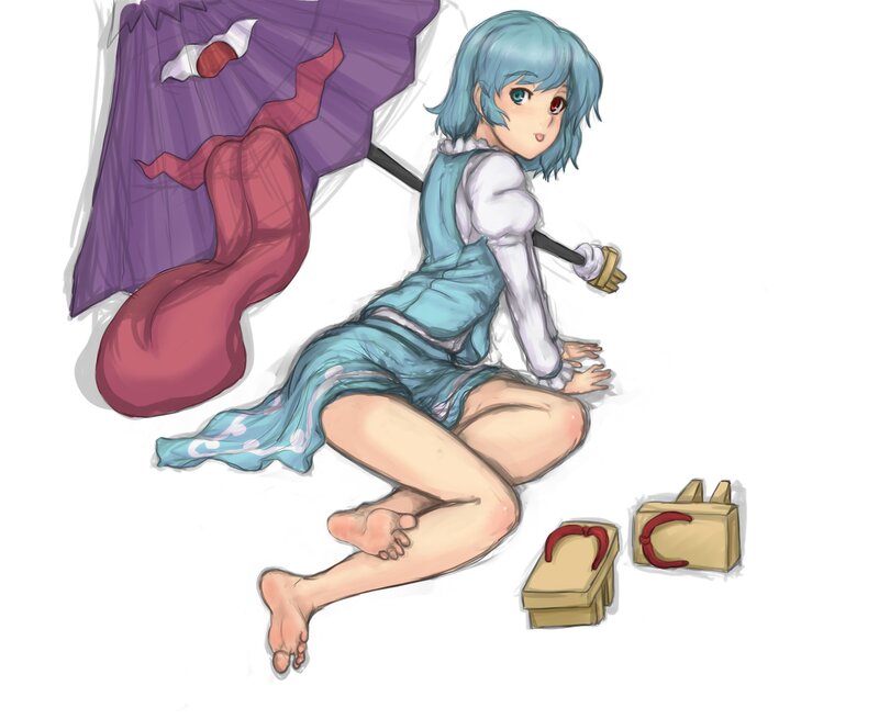 Blue-haired girl with parasol