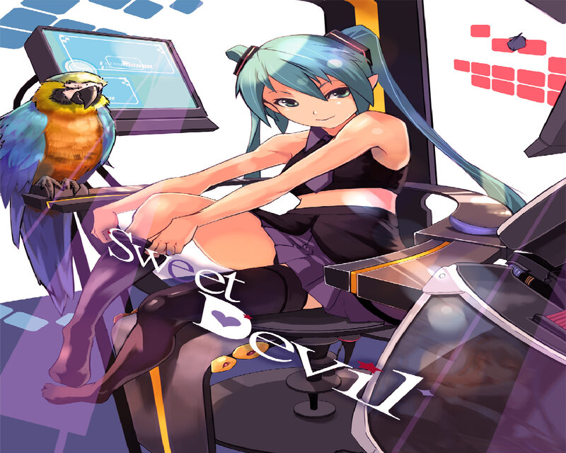 Blue-haired Girl with Parrot
