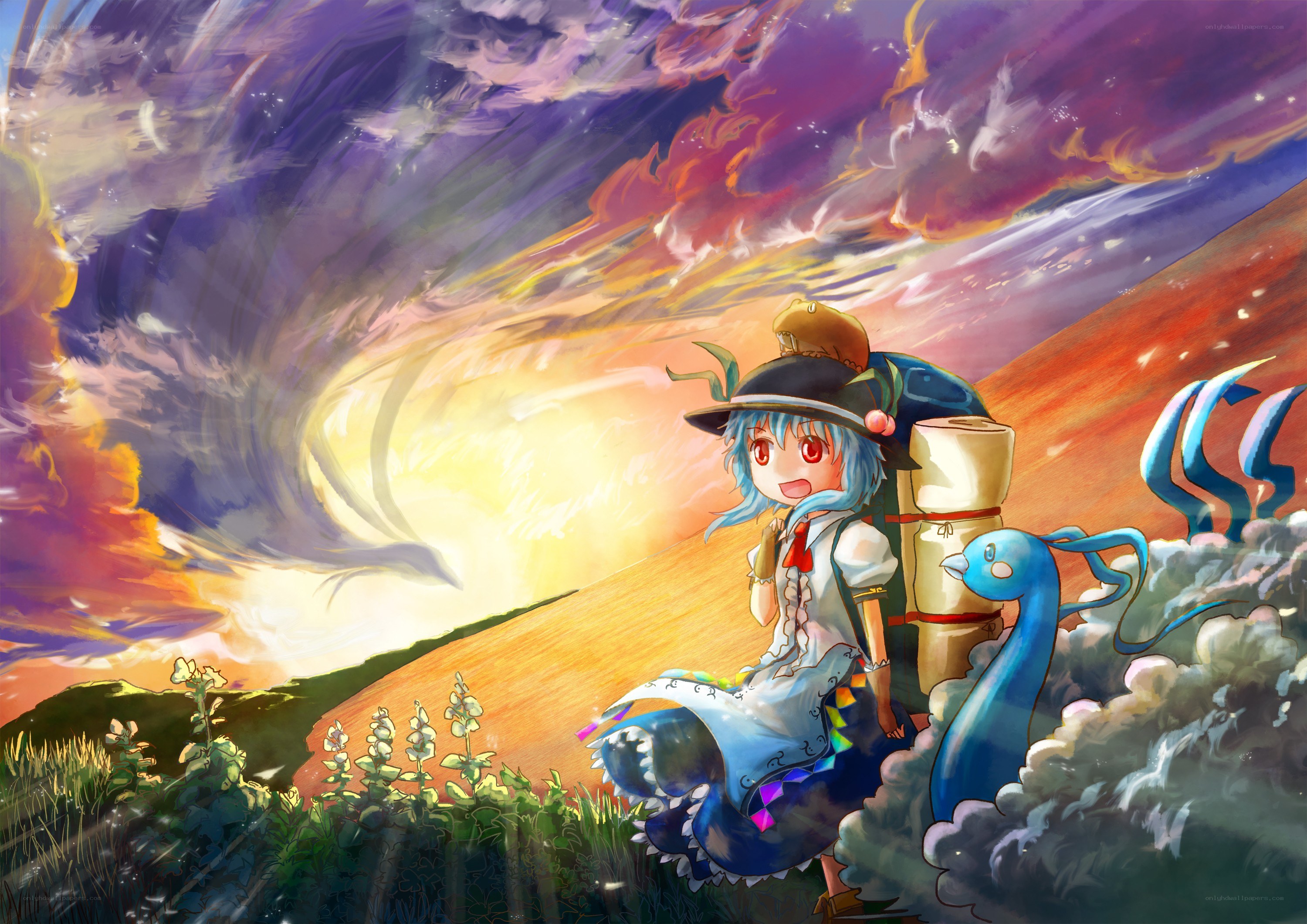 blue-haired girl with peacock
