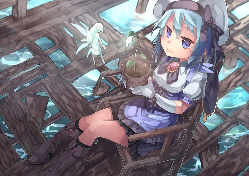Blue-haired Girl with Plant