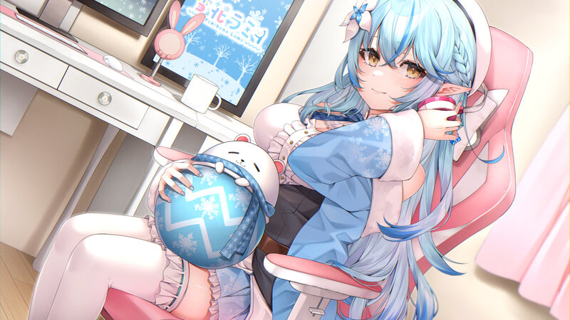 Blue-haired Girl with Plush — Blue