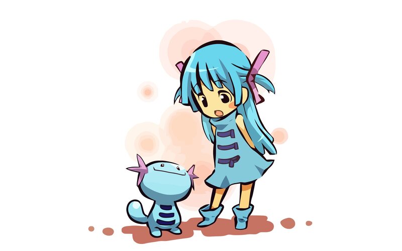 blue-haired girl with pokémon