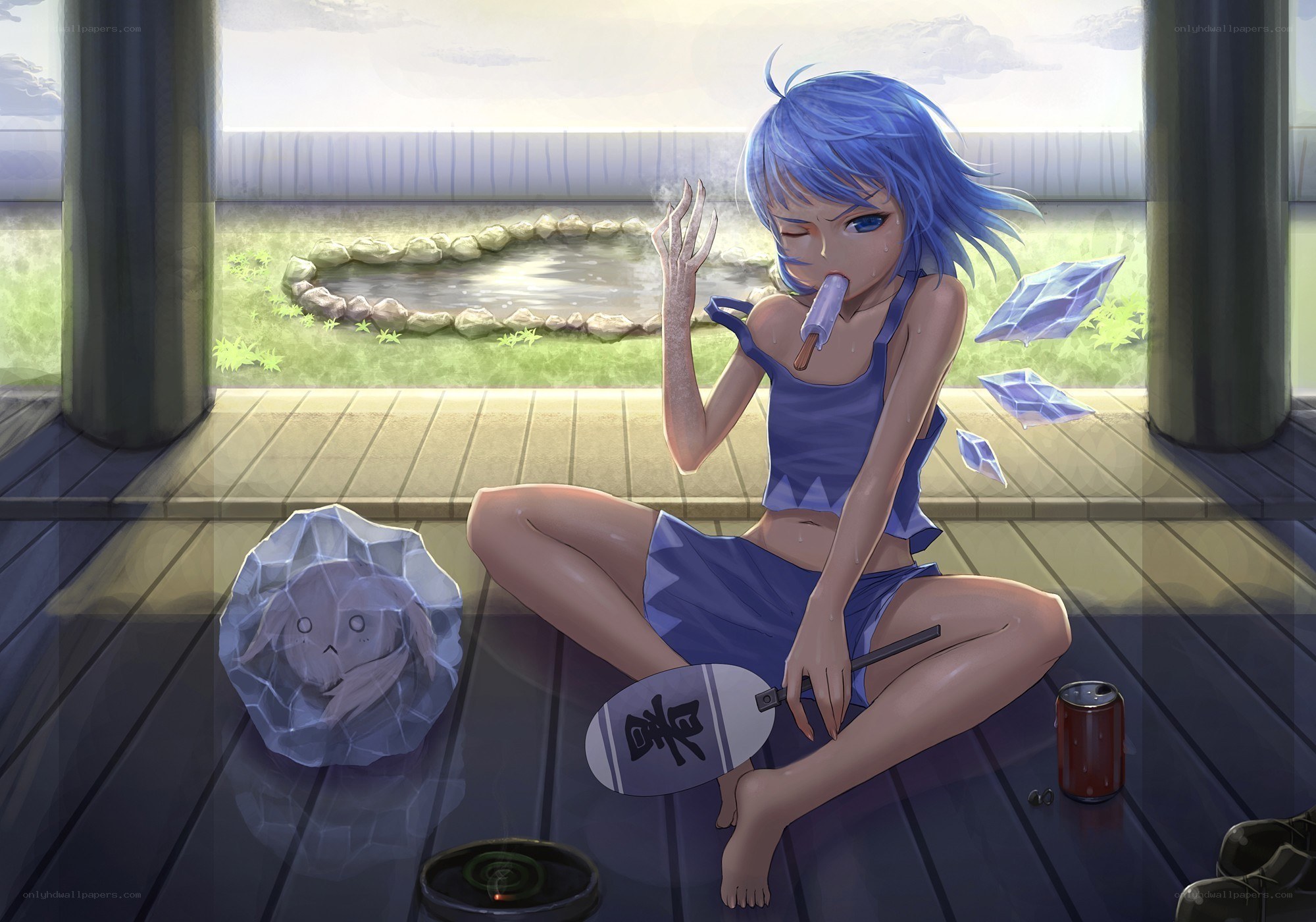 Blue-haired girl with popsicle