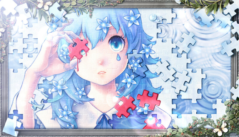 Blue-haired Girl with Puzzle Pieces