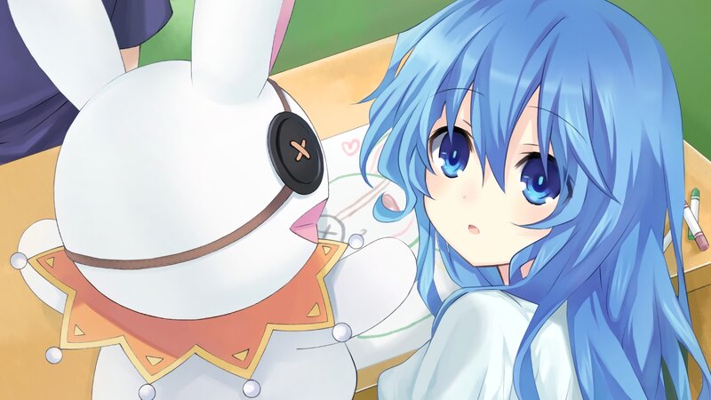 Blue-haired Girl with Rabbit — Blue, Calm