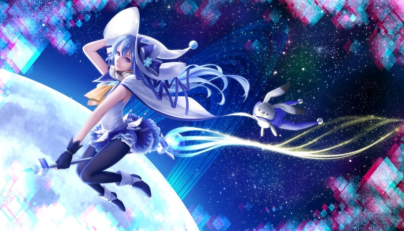 Blue-haired Girl with Rabbit — Blue, Fantasy