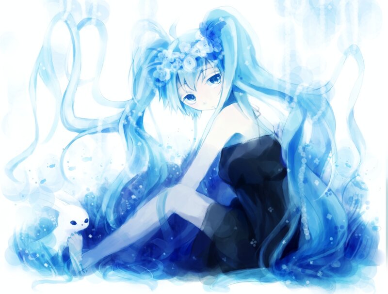 Blue-haired Girl with Rabbit