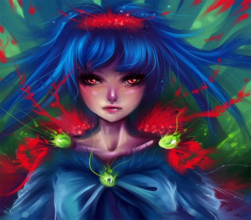 Blue-haired Girl with Red Eyes — Blue, Dramatic