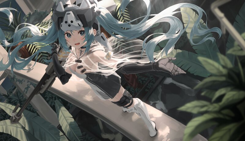 Blue-haired Girl with Rifle — Blue, Dramatic
