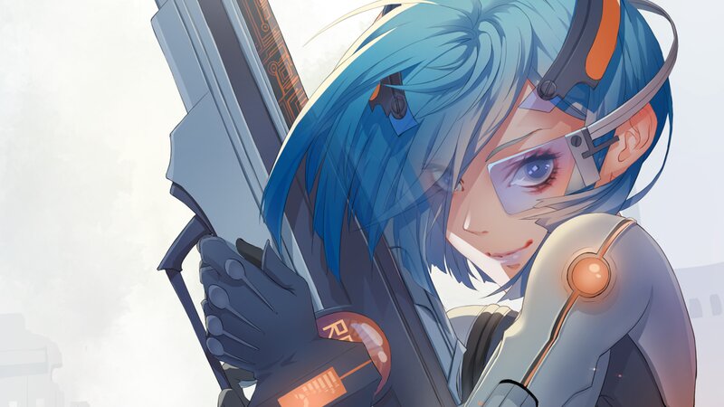 Blue-haired Girl with Rifle — Blue