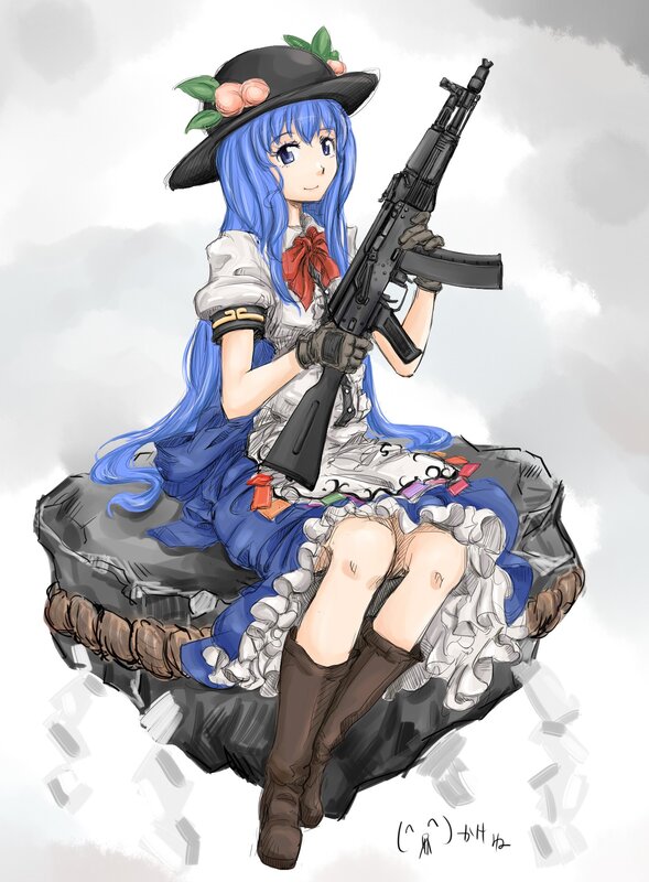 Blue-haired girl with rifle