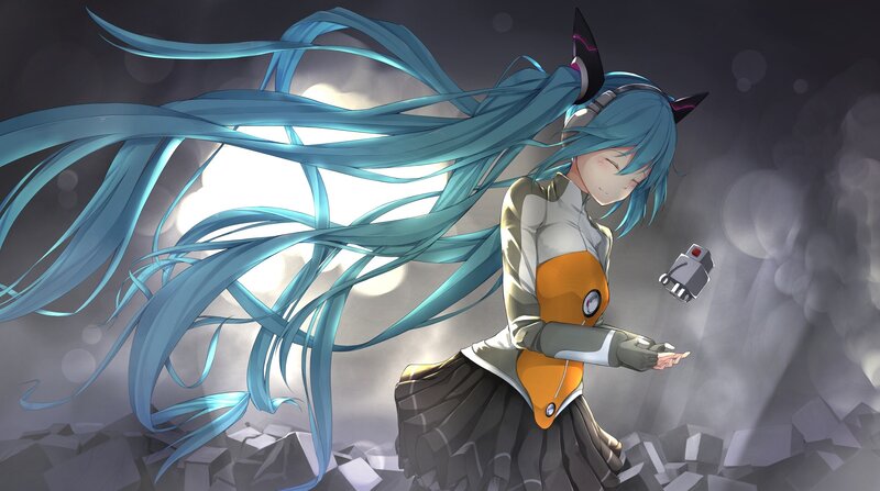 Blue-haired Girl with Robot — Blue, Dramatic
