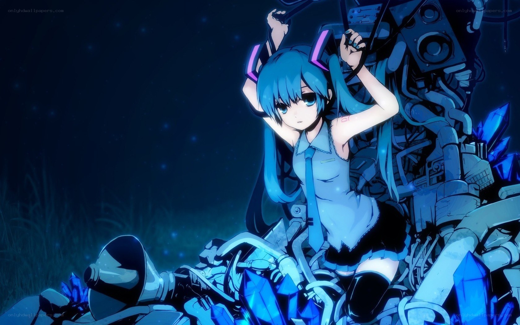 blue-haired girl with robot