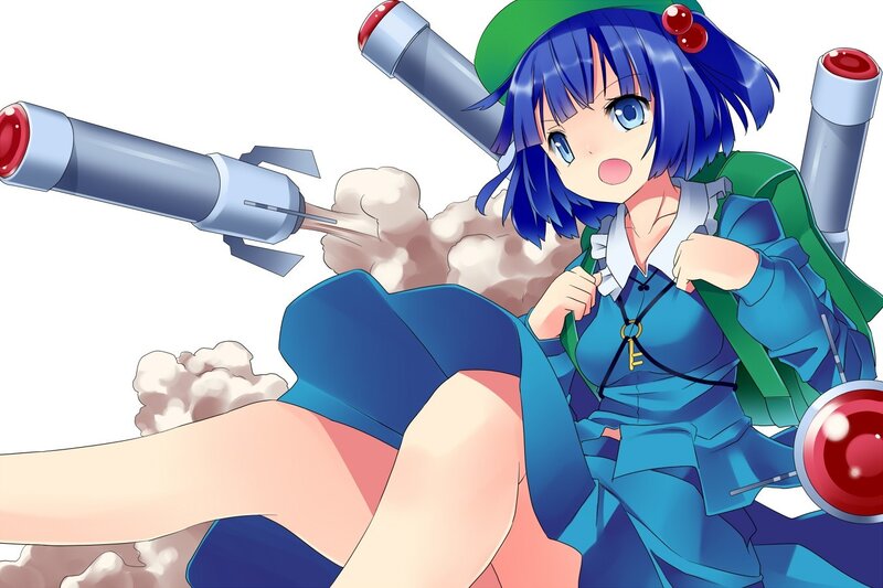 blue-haired girl with rocket launchers