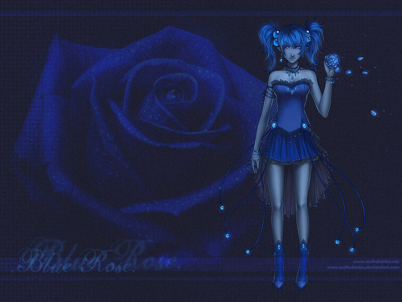 Blue-haired Girl with Rose — Blue, Mysterious