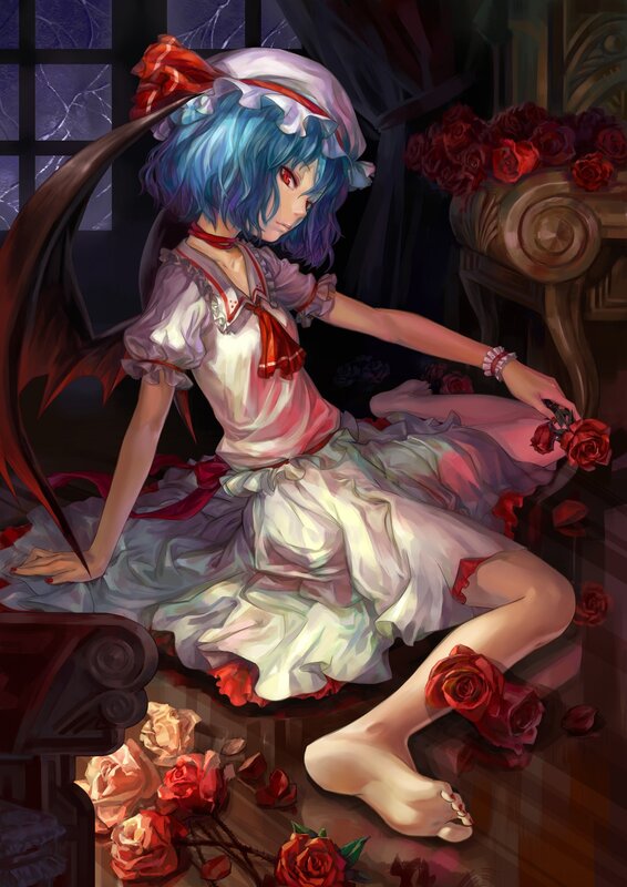 Blue-haired girl with roses