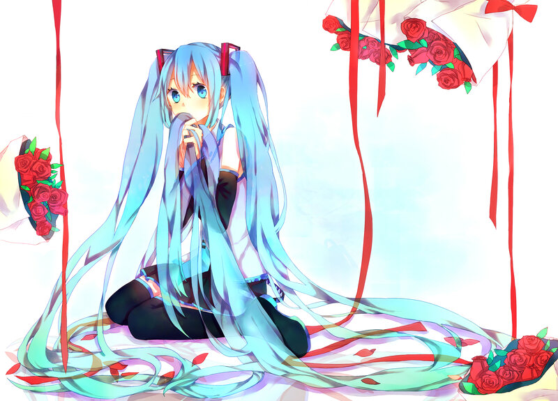 Blue-haired Girl with Roses — Blue, Serene