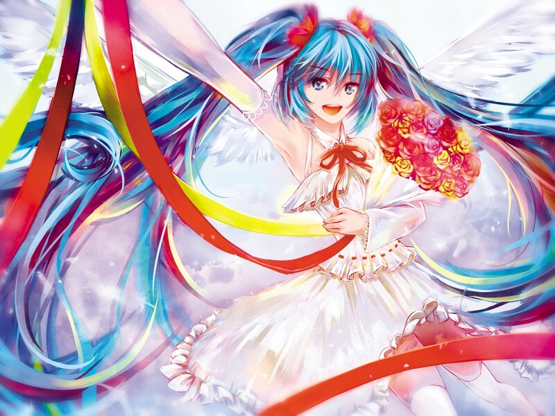 Blue-haired Girl with Roses — White
