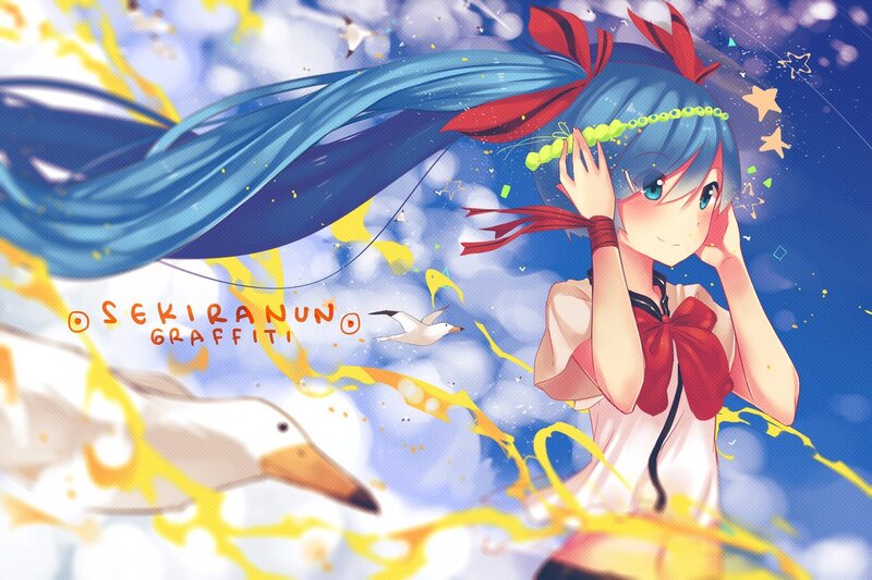 Blue-haired Girl with Seagulls — Blue