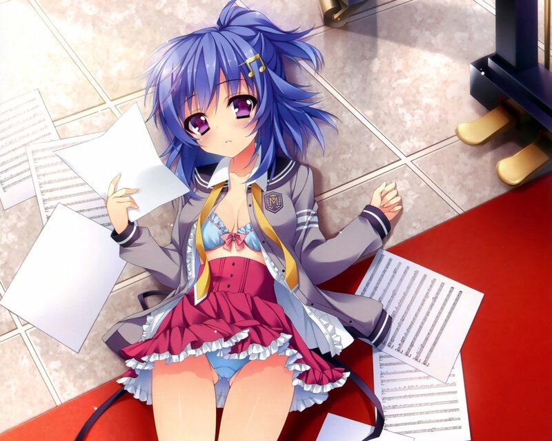 Blue-haired girl with sheet music