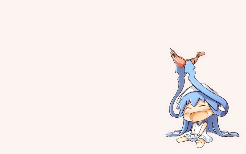Blue-haired Girl with Shrimp — Blue, Playful