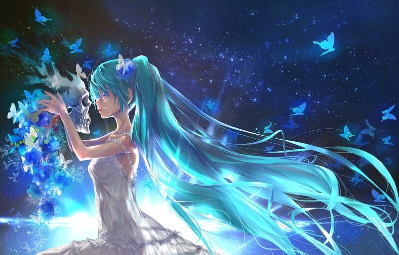Blue-haired Girl with Skull — Blue