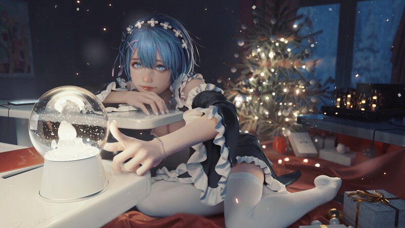 Blue-haired Girl with Snow Globe — Blue