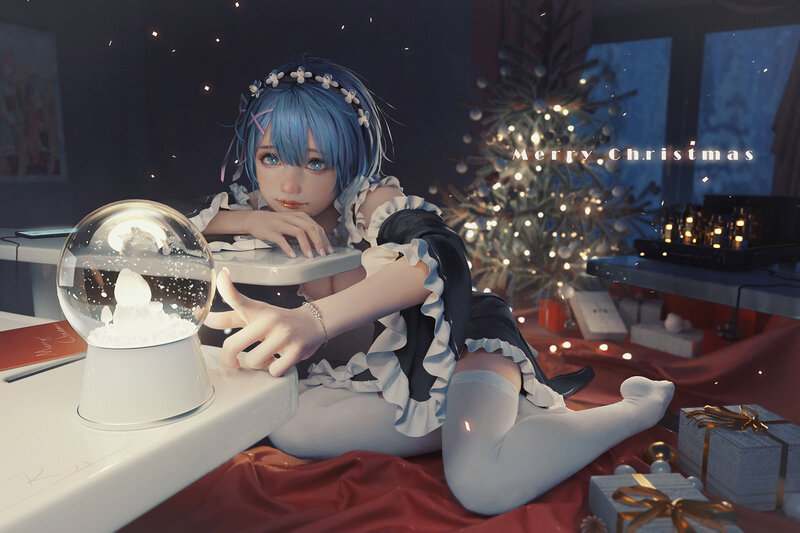 Blue-haired Girl with Snow Globe