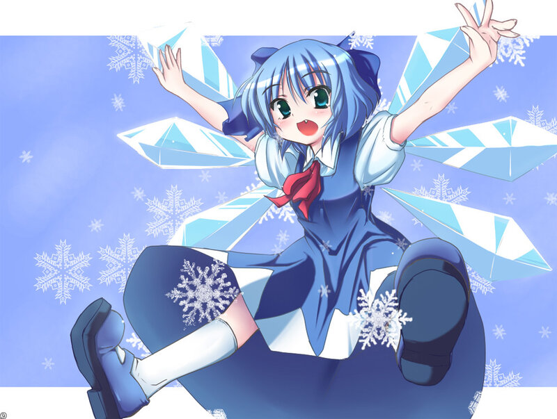 blue-haired girl with snowflakes