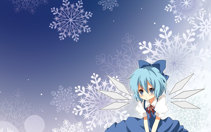 blue-haired girl with snowflakes