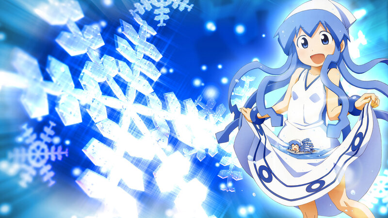 blue-haired girl with snowflakes
