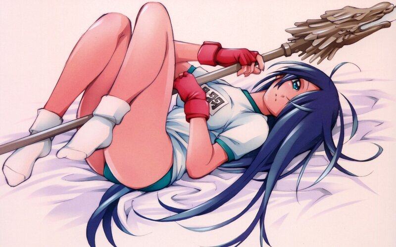 Blue-haired Girl with Staff — Blue, Calm, Anime