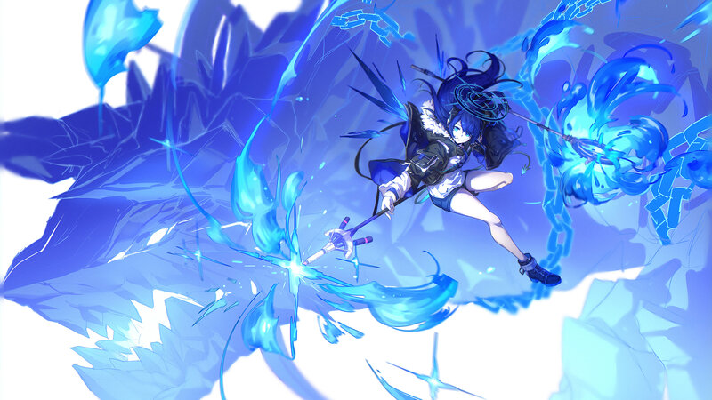 Blue-haired Girl with Staff — Blue, Dramatic, Digital Art