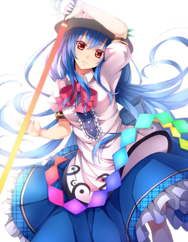 Blue-haired Girl with Staff — Blue, Dynamic, Anime