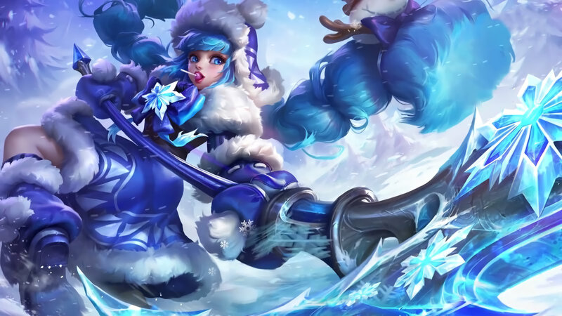 Blue-haired Girl with Staff — Blue, Dynamic, Winter