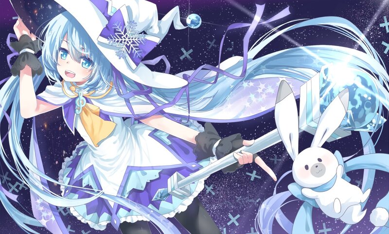 Blue-haired Girl with Staff — Purple, Magical