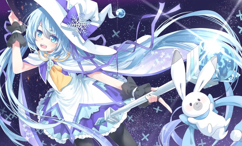 Blue-haired Girl with Staff — Purple